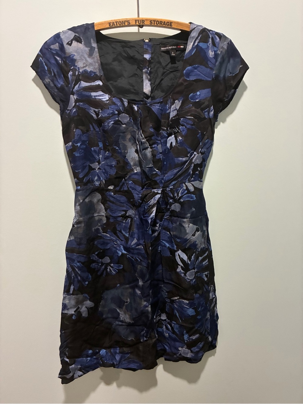 Banana Republic Mad Men Blue & Black Begonia Knee Length Dress Size 2